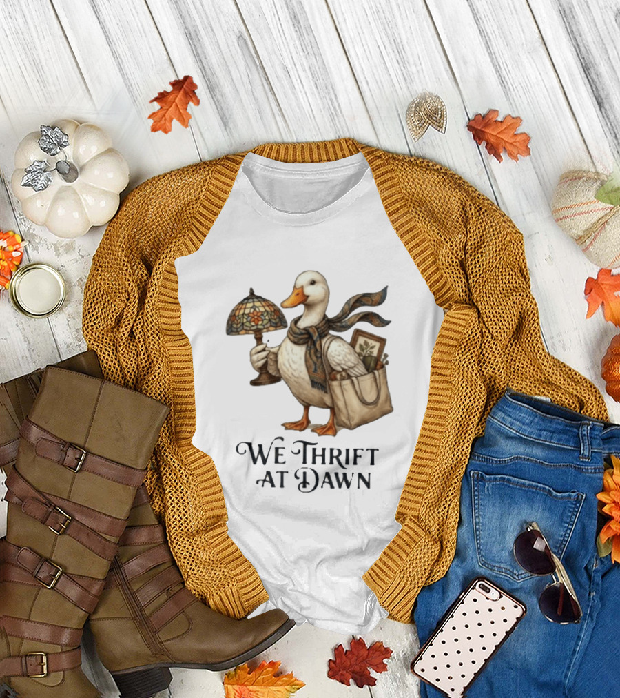 We Thrift At Dawn Duck Holding Tiffany Lamp With T-Shirt
