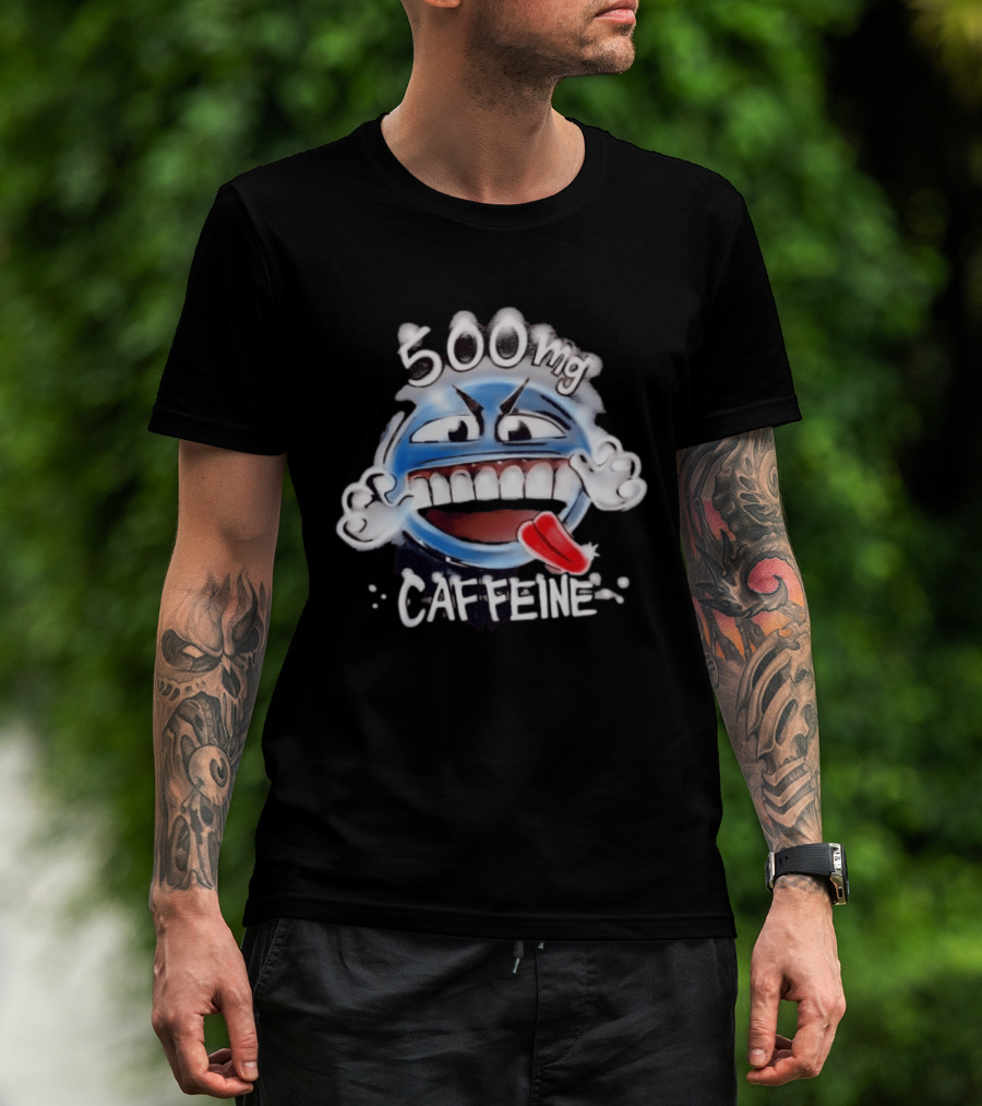 500mg Caffeine Airbrushed Smiley Face Coffee Lover T-Shirt