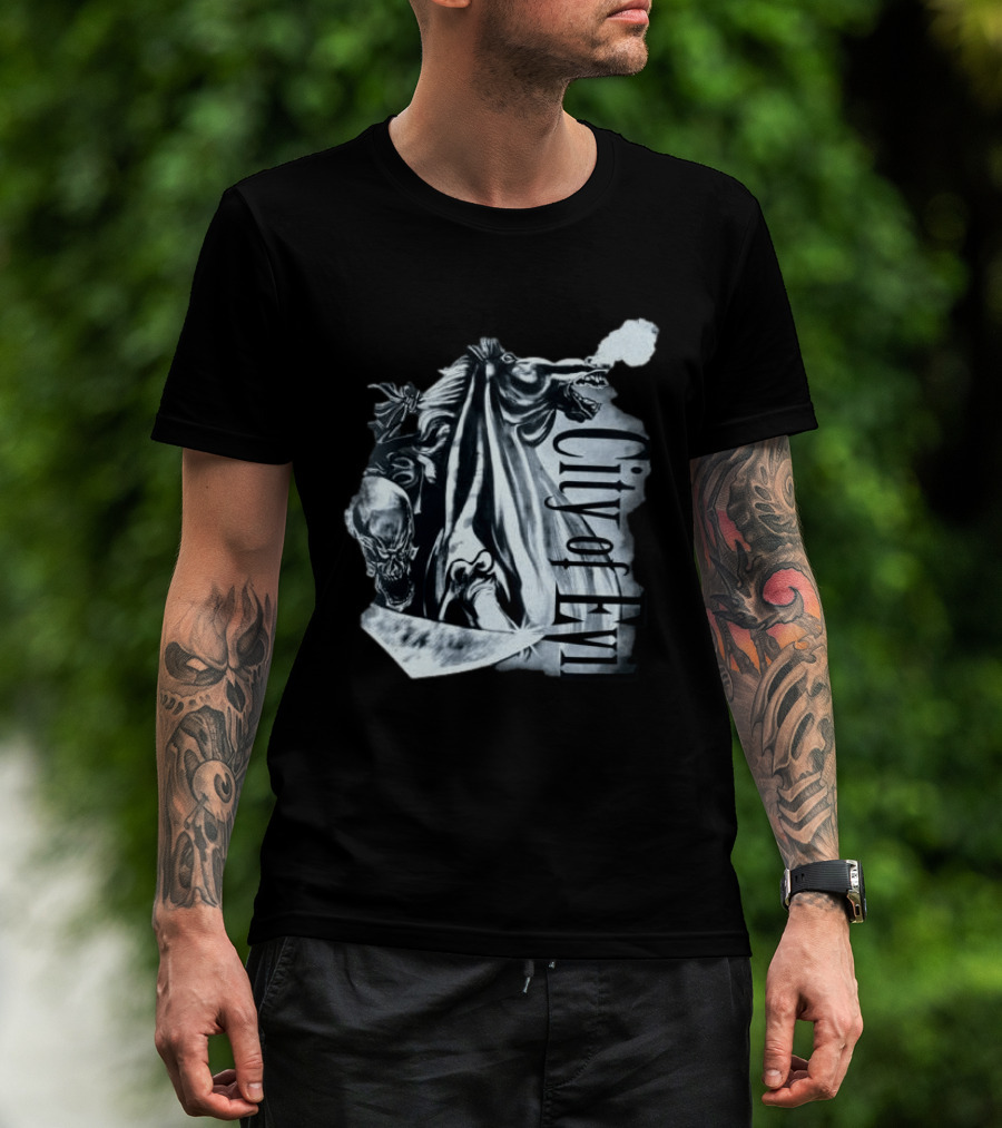 A7xworld Store City Of Evil Horseman Skull Garment Dye T-Shirt