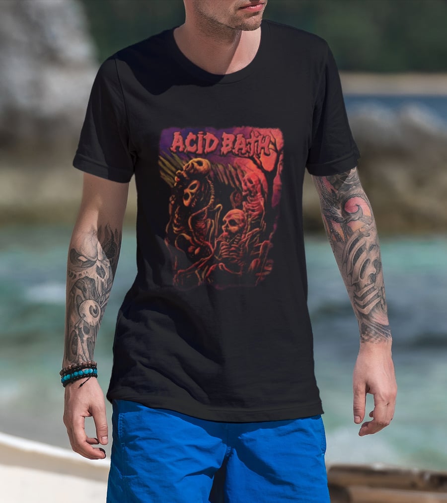 Acid Bath Skeletons And Skulls Allen Jaeger Halloween Horror T-Shirt