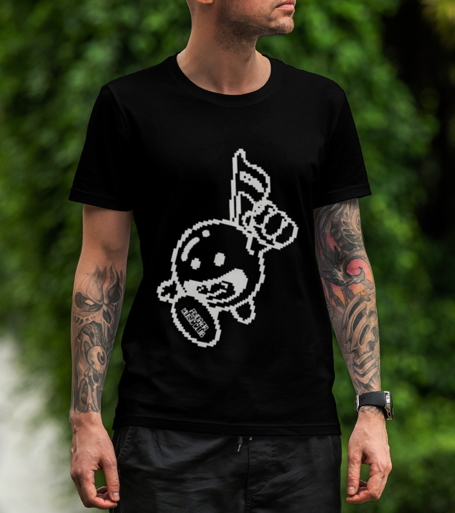 Andrew Miami Store Amc Black Pixel Art Character Holding Flag T-Shirt