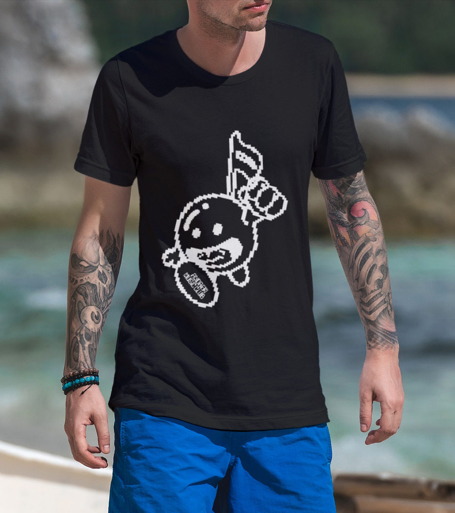 Andrew Miami Store Amc Black Pixel Art Character Holding Flag T-Shirt