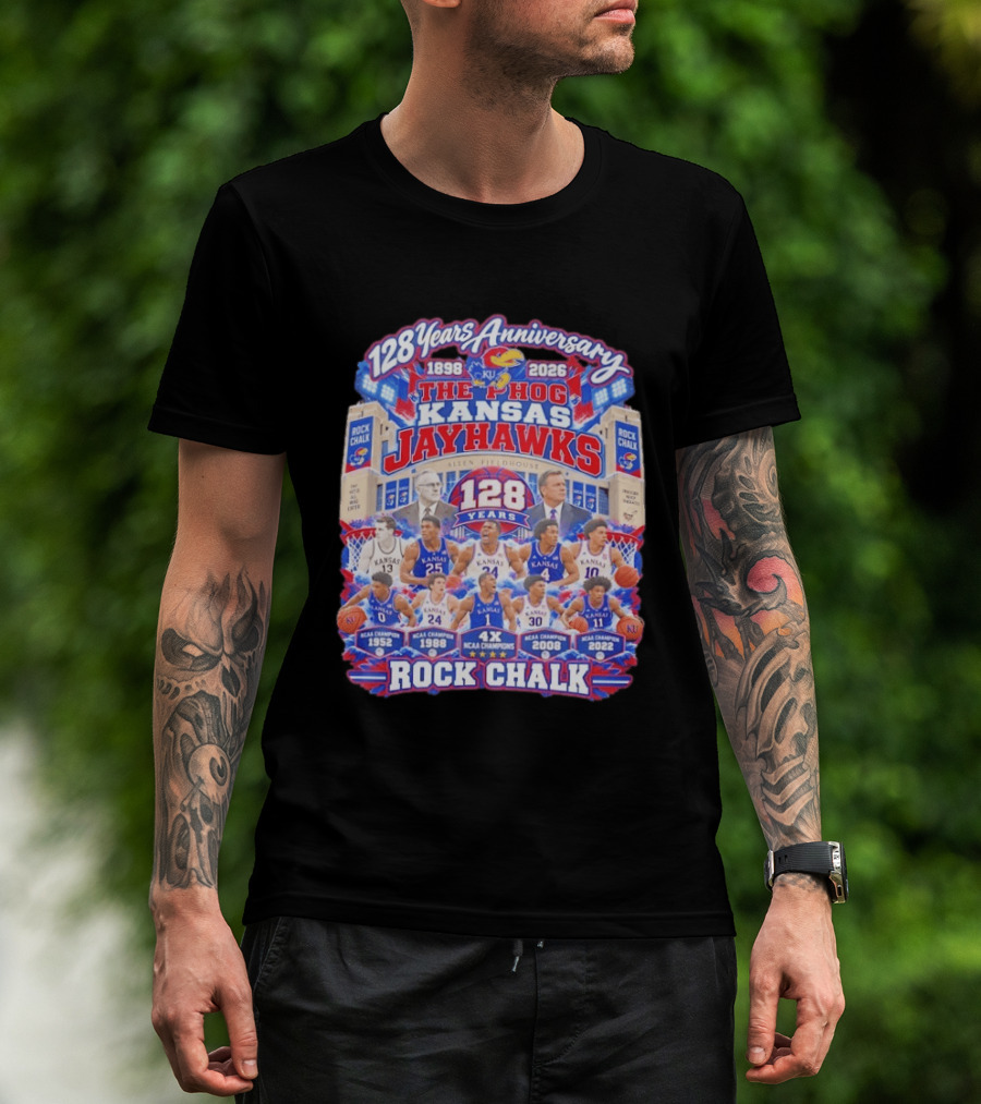 Kansas Jayhawks 128 Years Anniversary 1898 2026 The Phog NCAA Champions Rock Chalk T-Shirt
