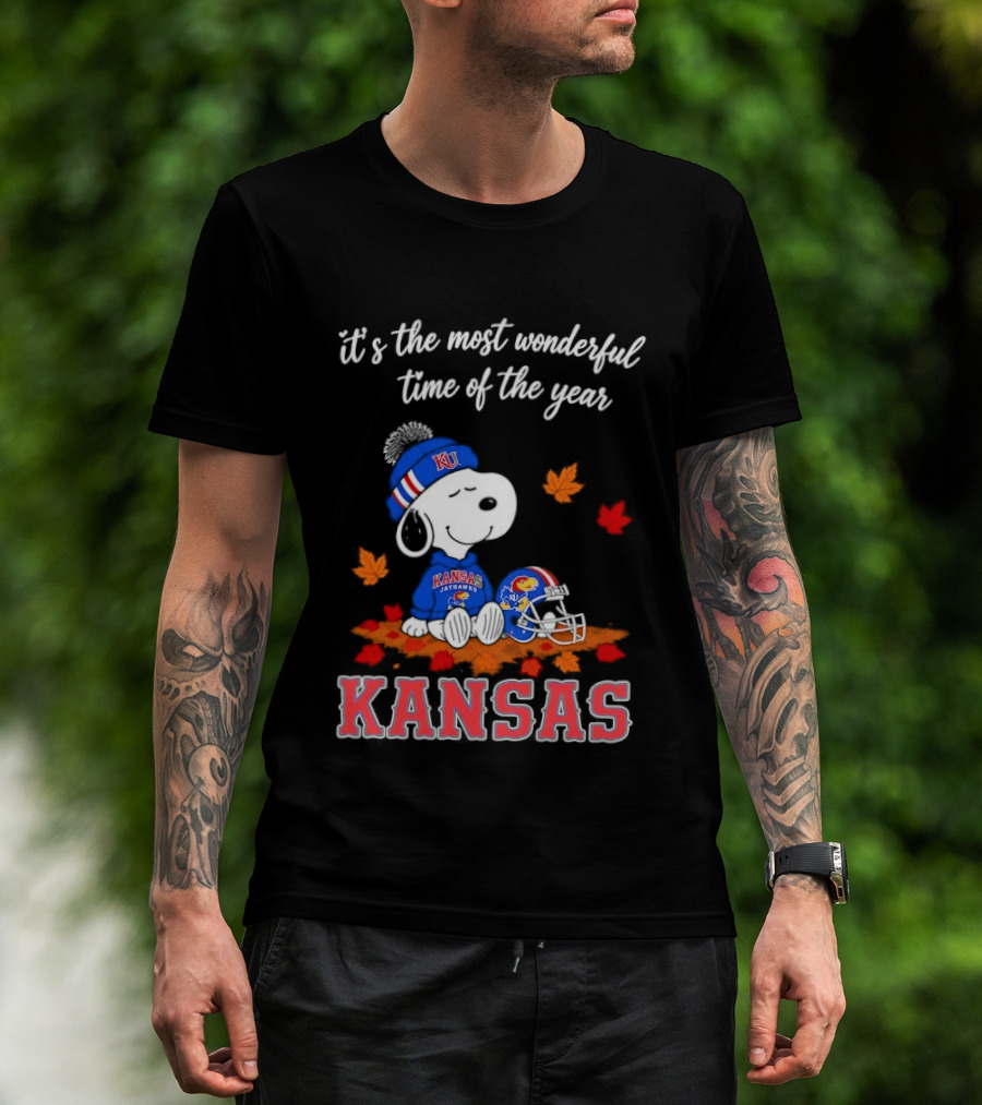 Kansas Jayhawks Snoopy It's The Most Wonderful Time Of The Year T-Shirt