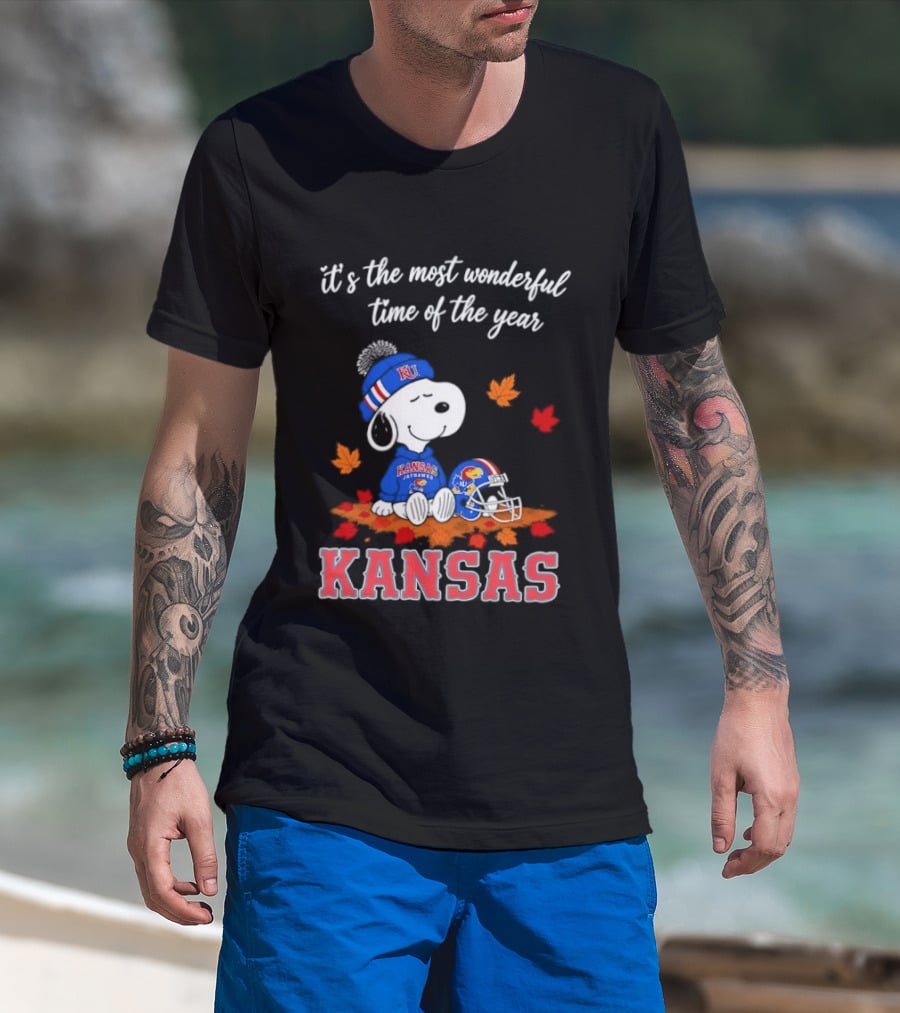 Kansas Jayhawks Snoopy It's The Most Wonderful Time Of The Year T-Shirt
