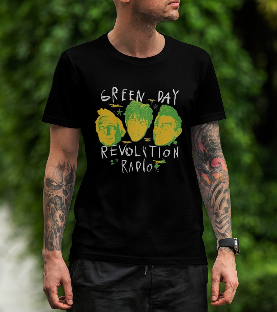 Green Day Revolution Radio Scribble Mask Faces T-Shirt