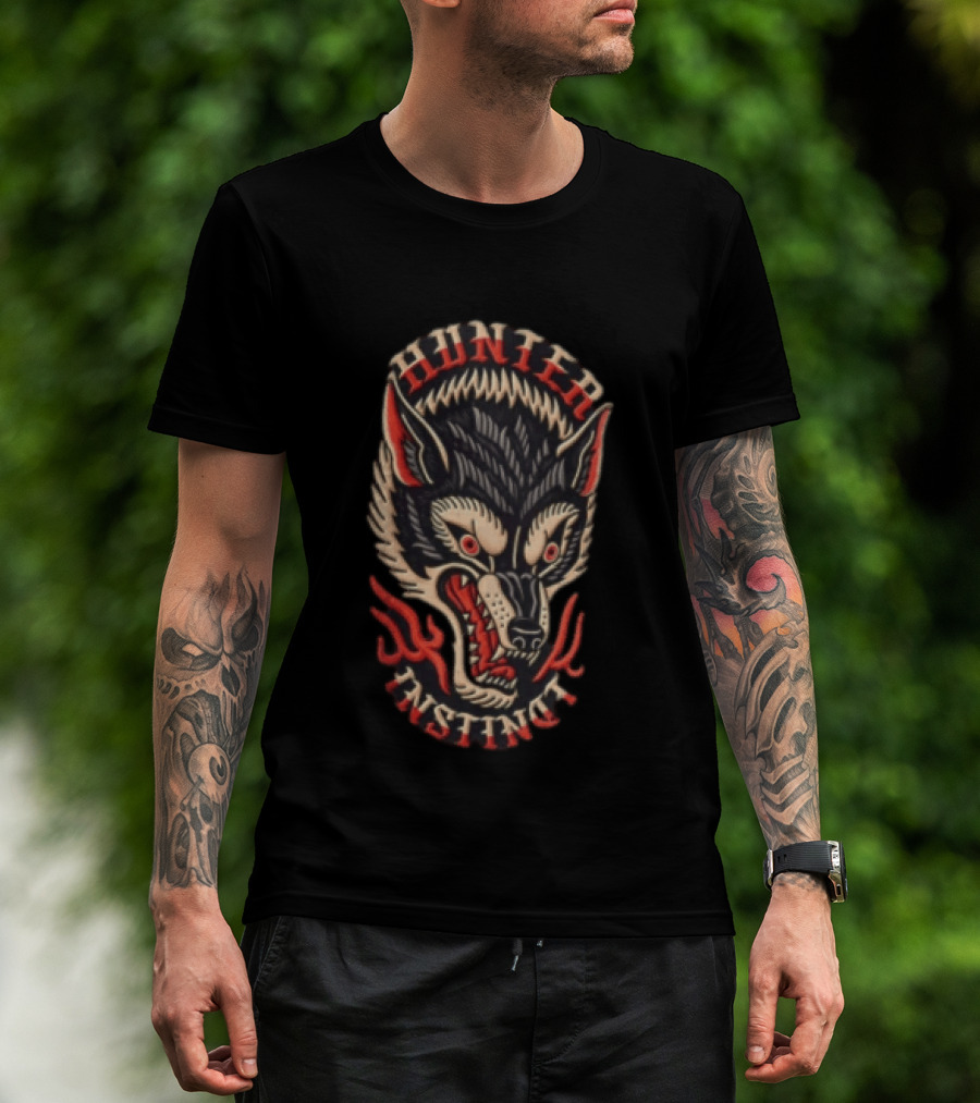 Hunter Instinct Wolf Head Flames T-Shirt