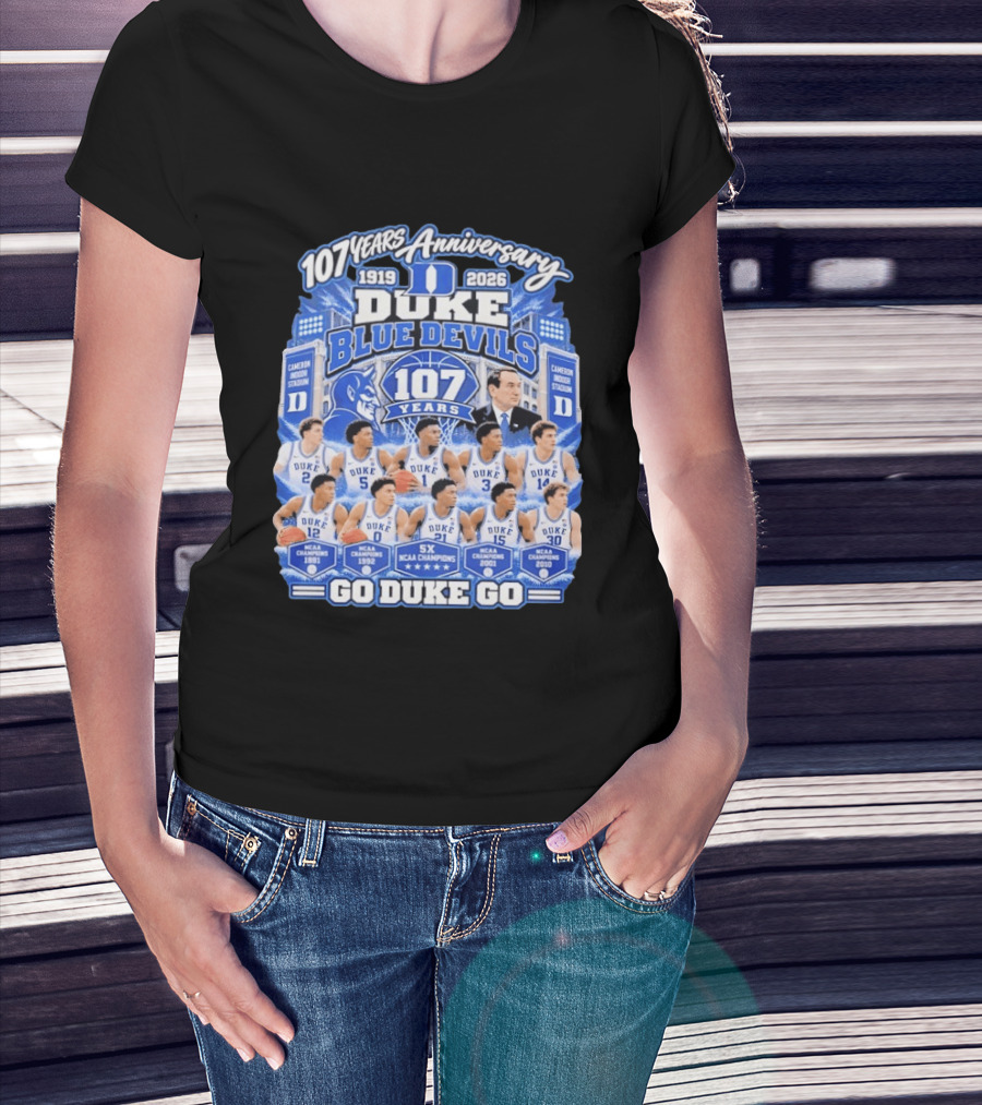 107 Years Anniversary 1919 2026 Duke Blue Devils NCAA Champions 5X Go Duke Go T-Shirt