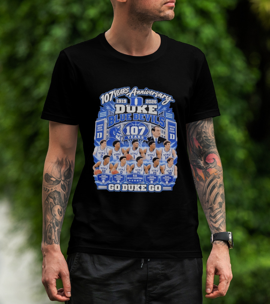 107 Years Anniversary 1919 2026 Duke Blue Devils NCAA Champions 5X Go Duke Go T-Shirt