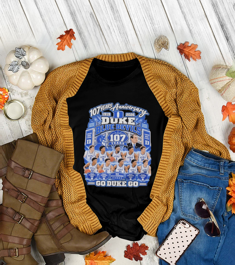 107 Years Anniversary 1919 2026 Duke Blue Devils NCAA Champions 5X Go Duke Go T-Shirt