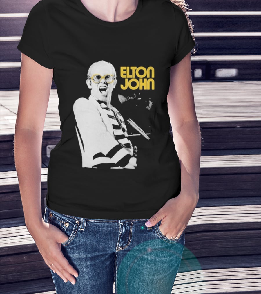 Elton John Classic Concert Series Iconic Glasses And Microphone T-Shirt