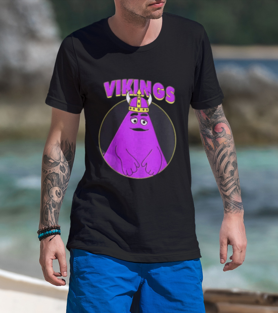 Vikings Purple Character With Horned Helmet T-Shirt