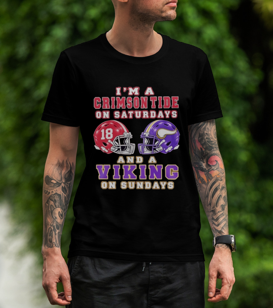 I'm A Crimson Tide On Saturdays And A Viking On Sundays Football Helmets T-Shirt