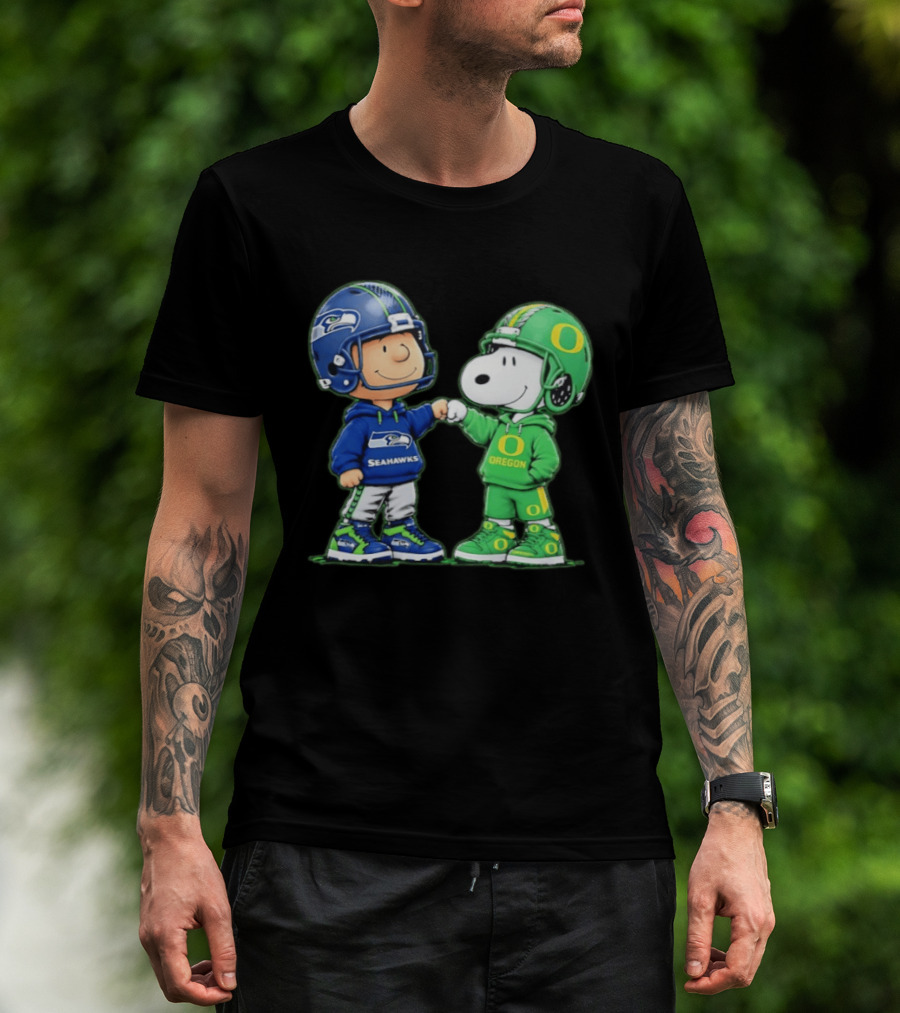 Peanuts Characters Seattle Seahawks Oregon Ducks Fist Bump Friendship Gear T-Shirt