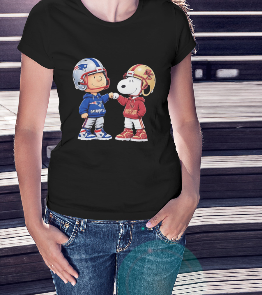 Snoopy Charlie Brown Patriots Boston College Eagles Fist Bump T-Shirt