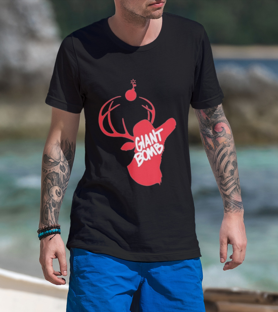 Giant Bomb Red Deer Antlers With Bomb T-Shirt