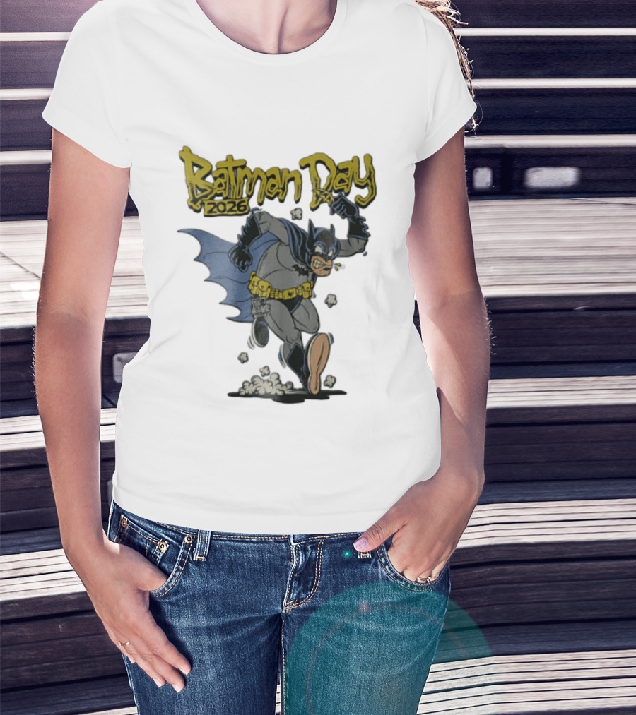 Batman Day 2026 Cartoon Running With Batarang T-Shirt