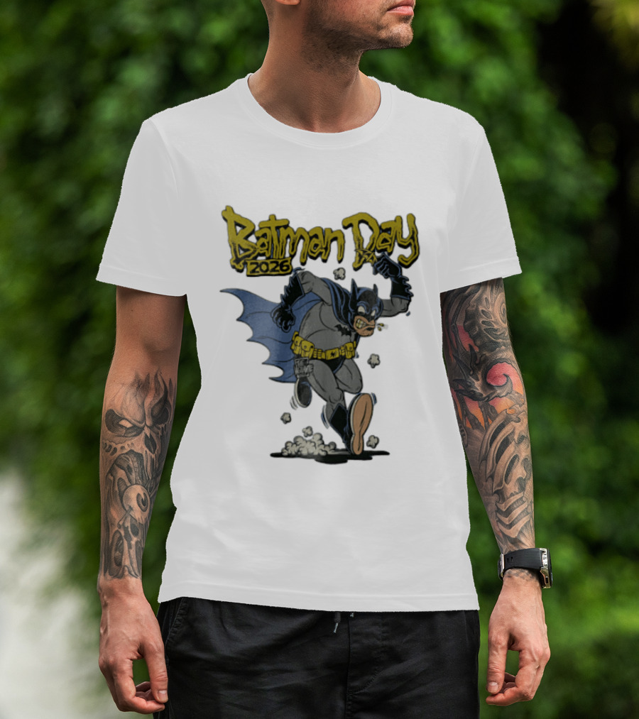 Batman Day 2026 Cartoon Running With Batarang T-Shirt