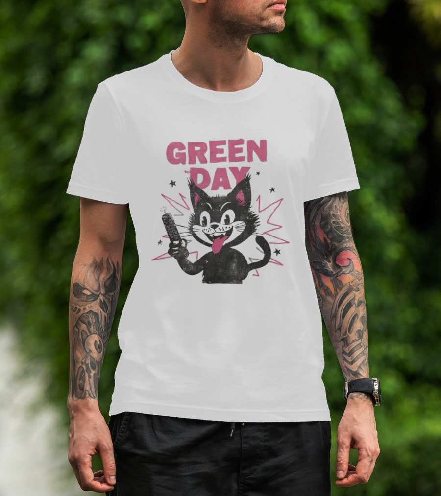 Green Day American Dream Dynamite Cat With Cartoon Dynamite T-Shirt
