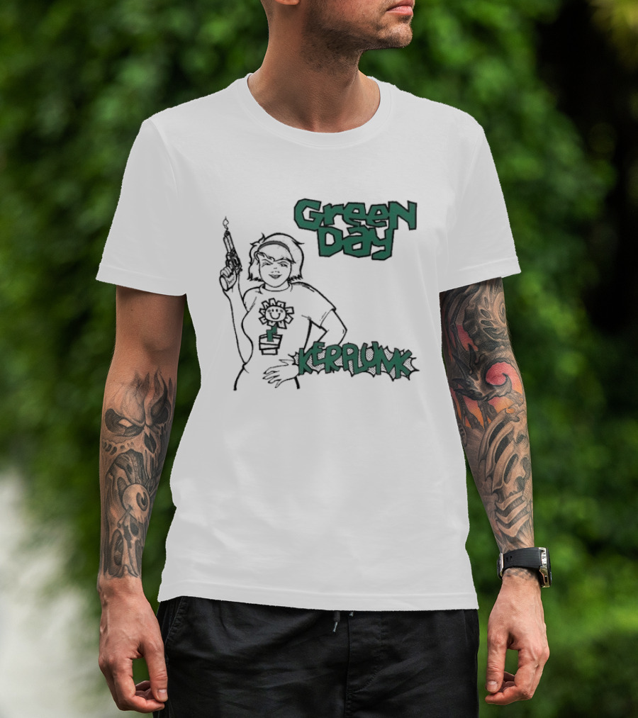 Green Day Kerplunk Vintage Character Holding Flower Pot T-Shirt