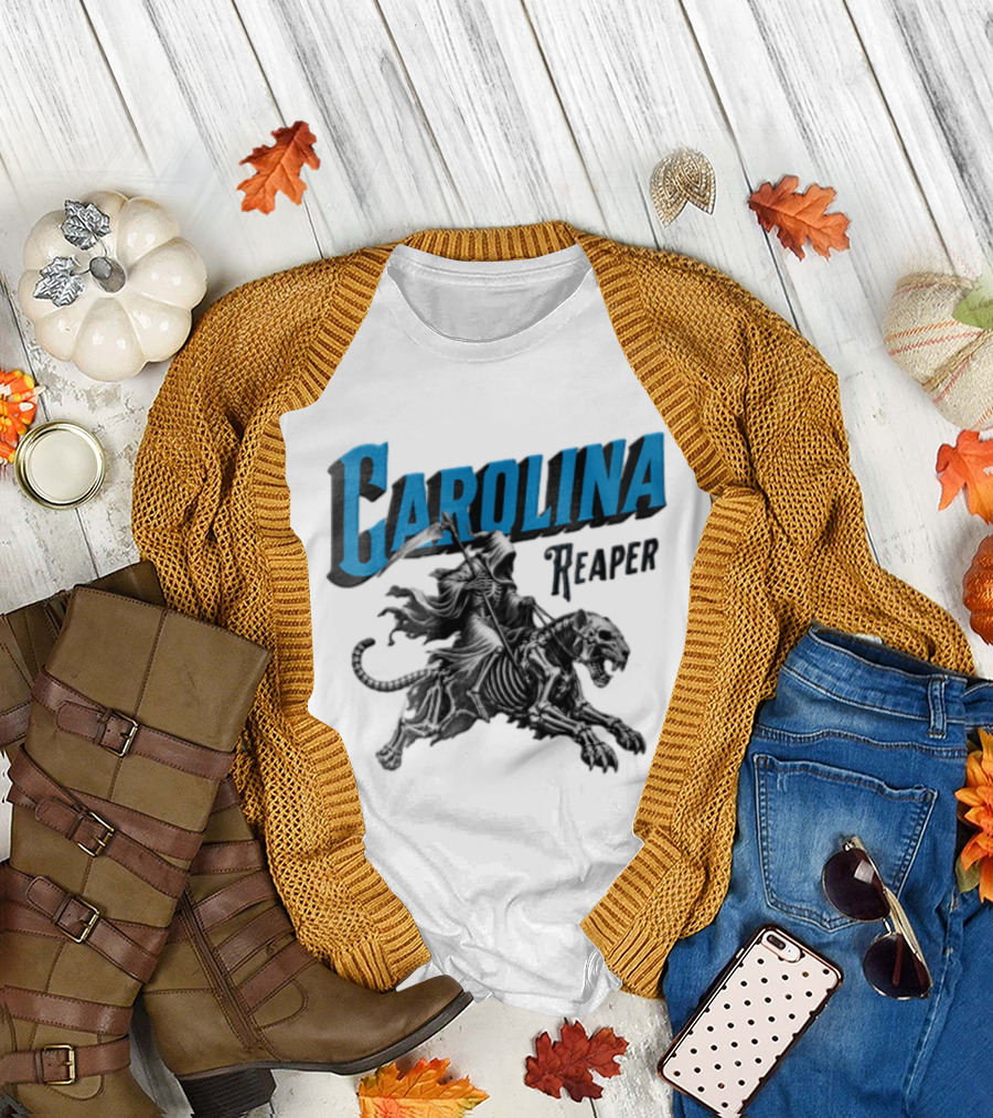 Carolina Reaper Grim Reaper Riding Skeleton Panther T-Shirt