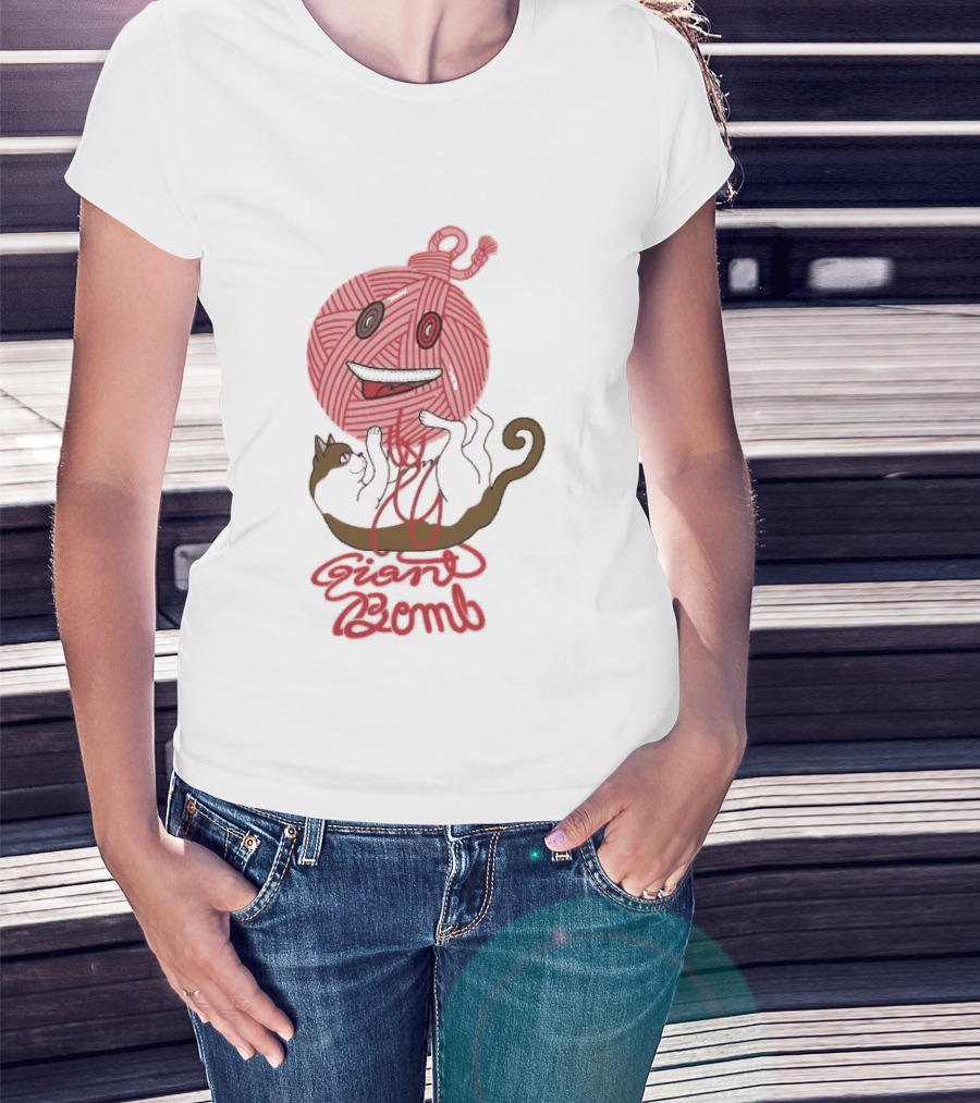 Giant Bomb Cat Monster Red Yarn Ball T-Shirt
