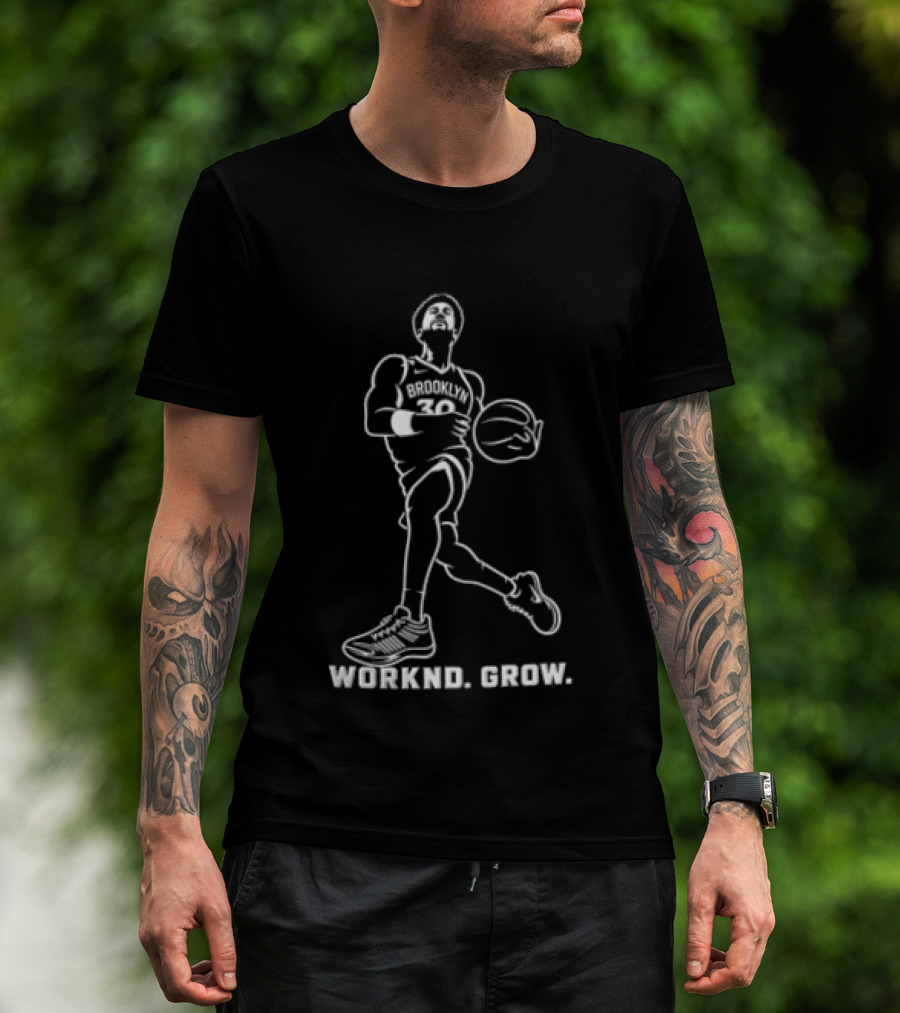 Brooklyn Nets Julius Randle Worknd Grow Basketball Player Dribbling Ball T-Shirt