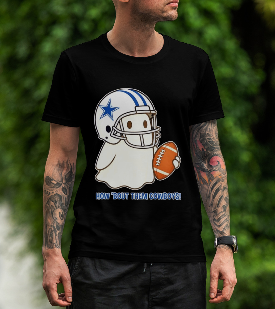 Dallas Cowboys How 'Bout Them Cowboys Halloween Ghost Football Star Helmet Football T-Shirt