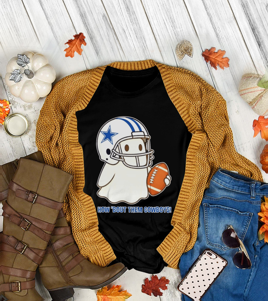 Dallas Cowboys How 'Bout Them Cowboys Halloween Ghost Football Star Helmet Football T-Shirt