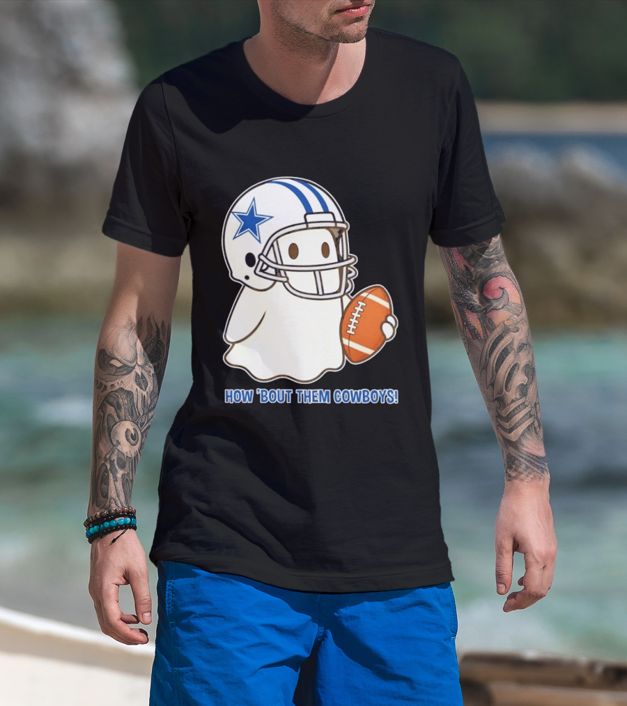 Dallas Cowboys How 'Bout Them Cowboys Halloween Ghost Football Star Helmet Football T-Shirt