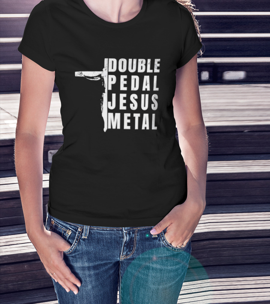 Double Pedal Jesus Metal Crucifix Shape Grunge T-Shirt