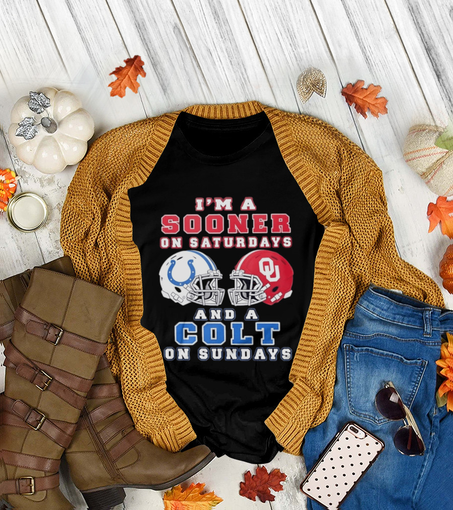 I'm A Sooner On Saturdays And A Colt On Sundays Football Helmets T-Shirt