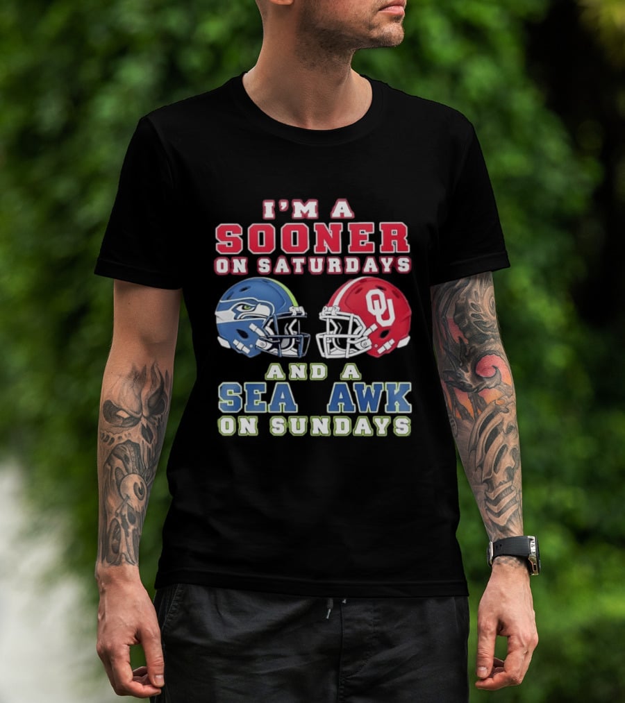 I'm A Sooner On Saturdays And A Seahawk On Sundays Football Helmet Fan Gear T-Shirt