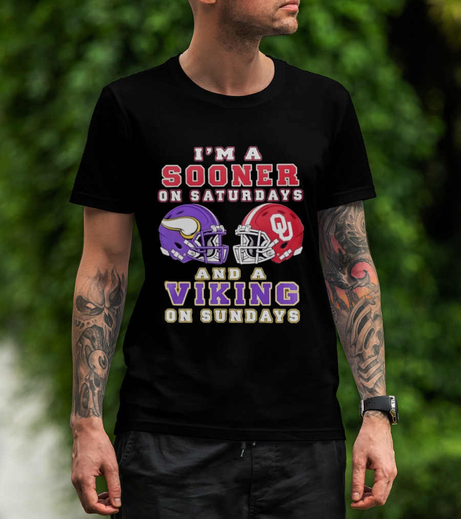 I'm A Sooner On Saturdays OU And A Viking On Sundays Football Helmets T-Shirt