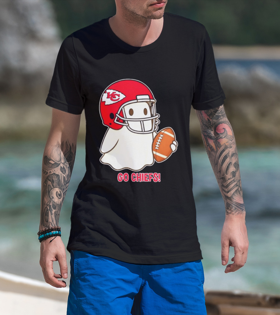 Kansas City Chiefs Go Chiefs Halloween Ghost Football Helmet T-Shirt