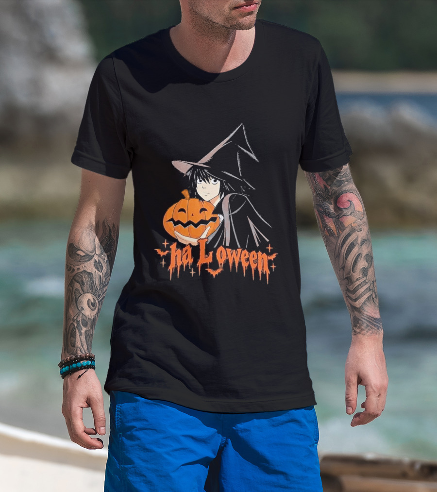 L Lawliet Witch With Pumpkin Halloween Death Note Anime T-Shirt