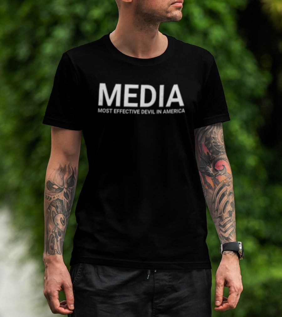 MEDIA Most Effective Devil IN America White Black T-Shirt