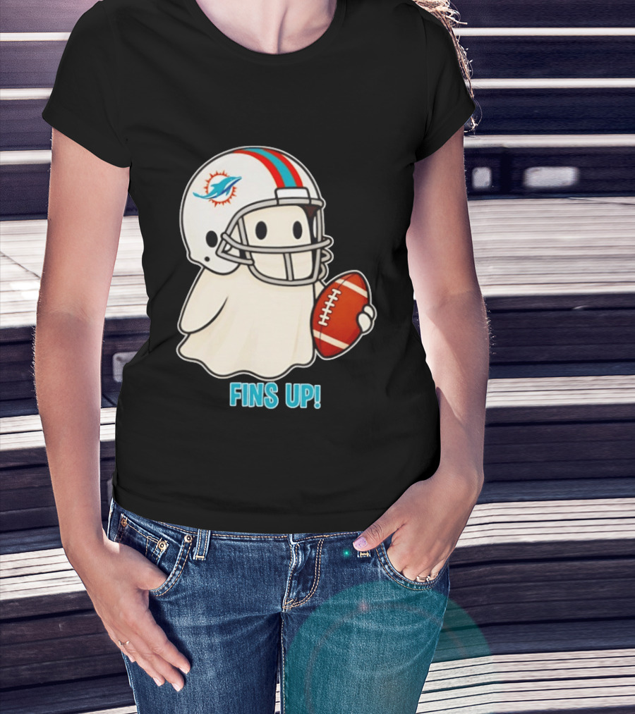 Miami Dolphins Ghost Fins Up Halloween 2026 Football Fan Gear T-Shirt