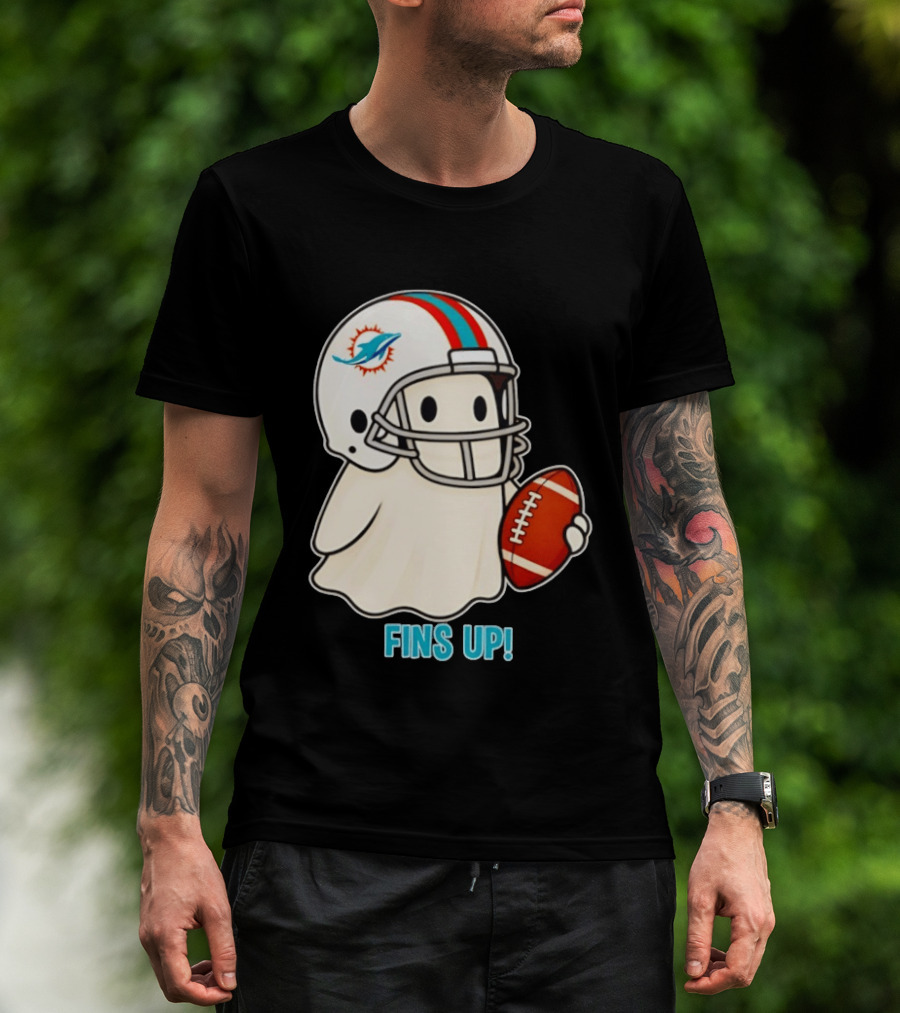 Miami Dolphins Ghost Fins Up Halloween 2026 Football Fan Gear T-Shirt