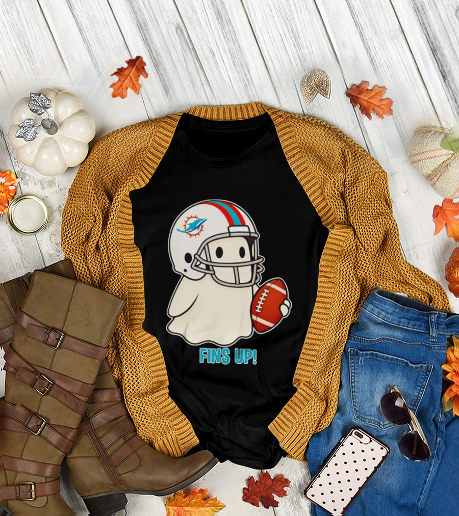Miami Dolphins Ghost Fins Up Halloween 2026 Football Fan Gear T-Shirt