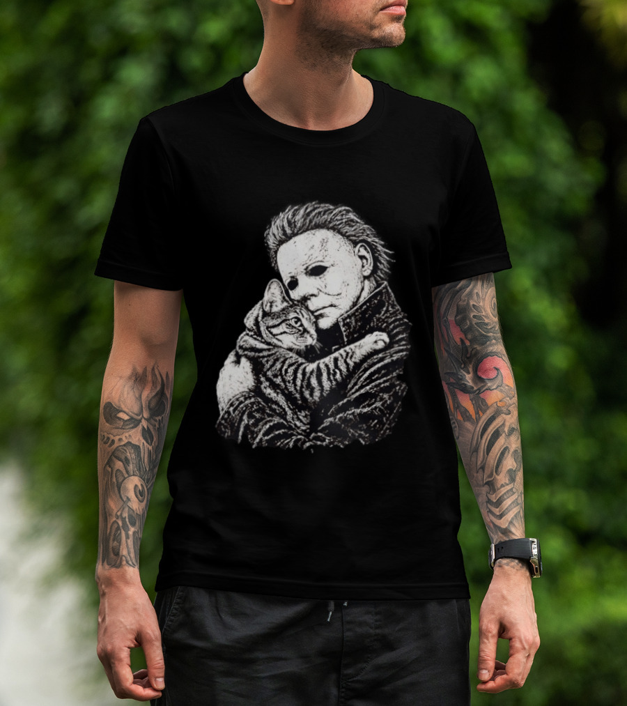 Michael Myers Hugging A Cat Halloween Horror Icon Halloween Cat Lovers T-Shirt