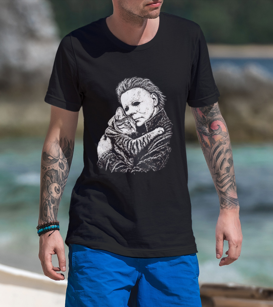 Michael Myers Hugging A Cat Halloween Horror Icon Halloween Cat Lovers T-Shirt