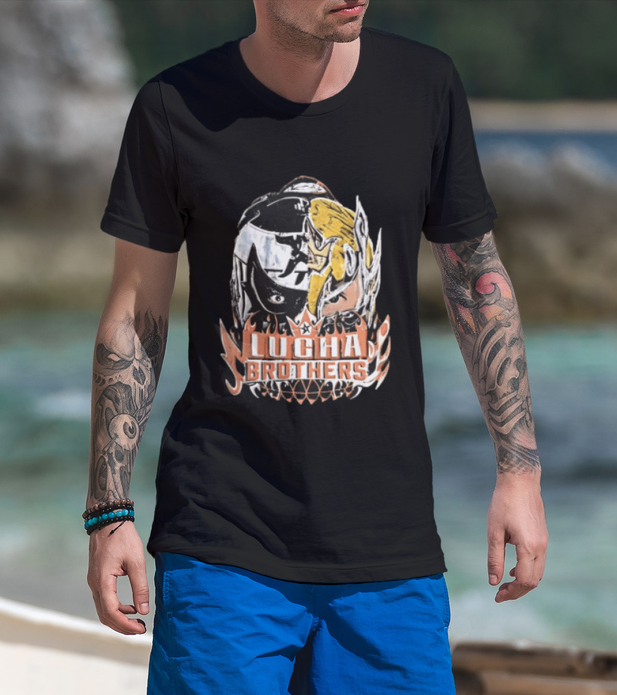 Lucha Brothers Masked Wrestlers Flames T-Shirt