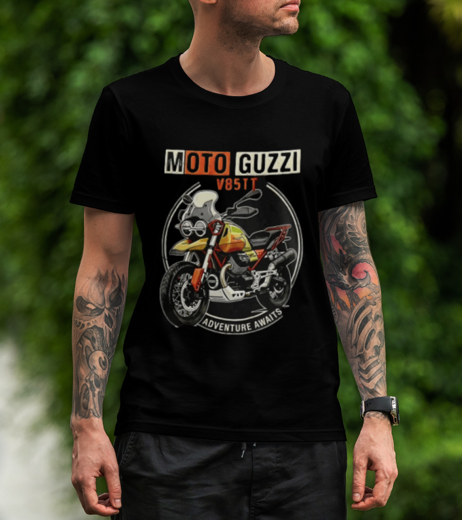 Moto Guzzi V85TT Adventure Awaits Motorcycle T-Shirt