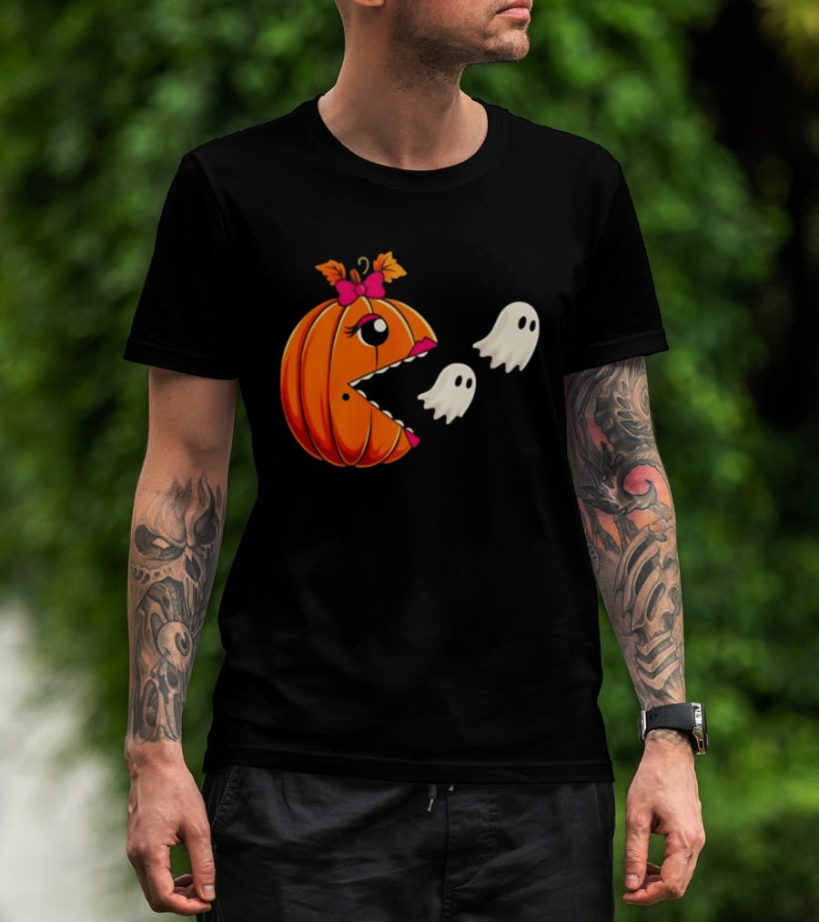 Ms PacMan Pumpkin Ghosts Halloween T-Shirt