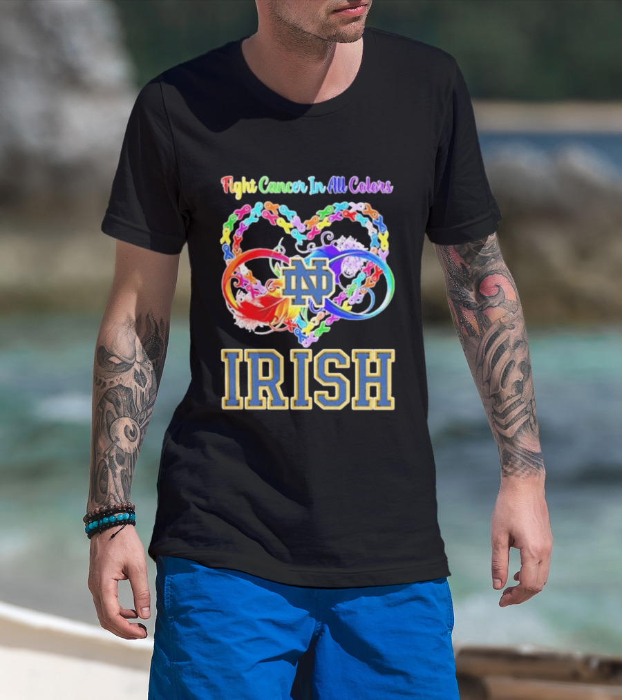Fight Cancer In All Colors Notre Dame Irish Cancer Awareness Ribbon Heart T-Shirt