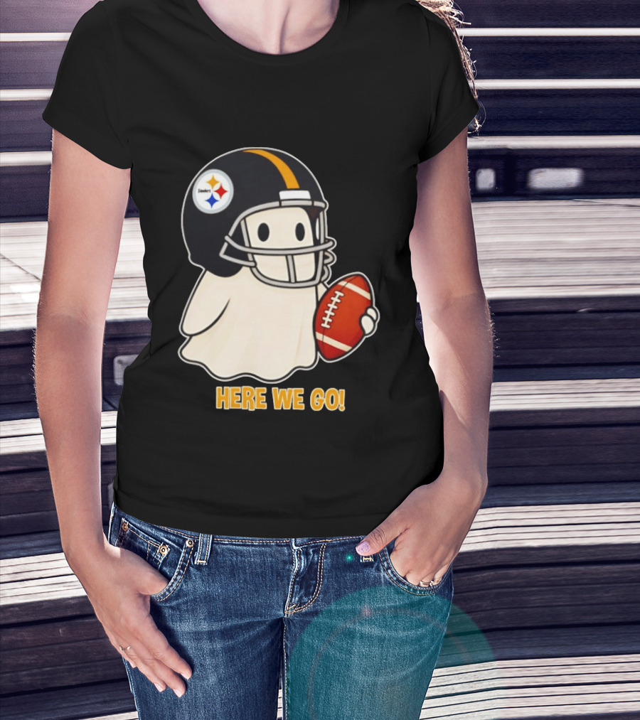 Pittsburgh Steelers Halloween Ghost Football Here We Go 2026 T-Shirt