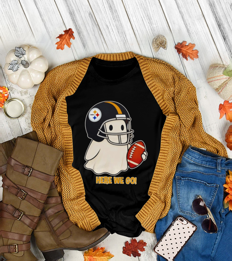 Pittsburgh Steelers Halloween Ghost Football Here We Go 2026 T-Shirt