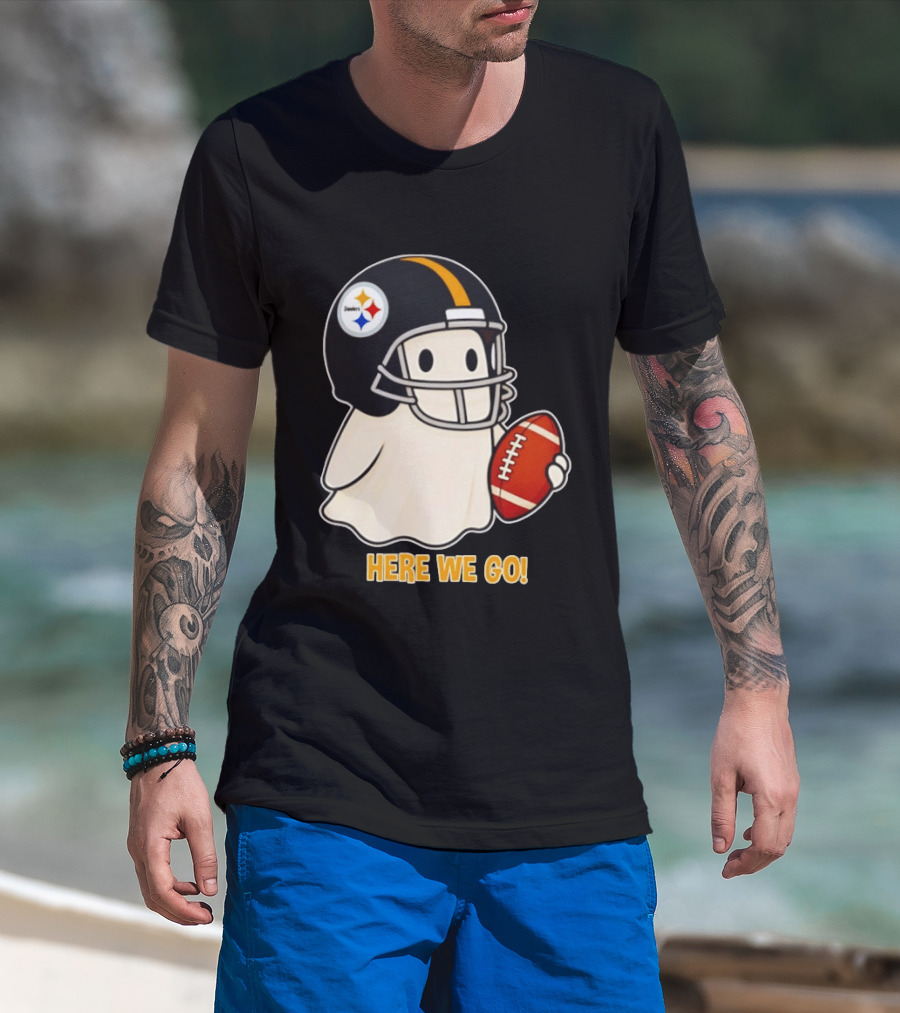 Pittsburgh Steelers Halloween Ghost Football Here We Go 2026 T-Shirt