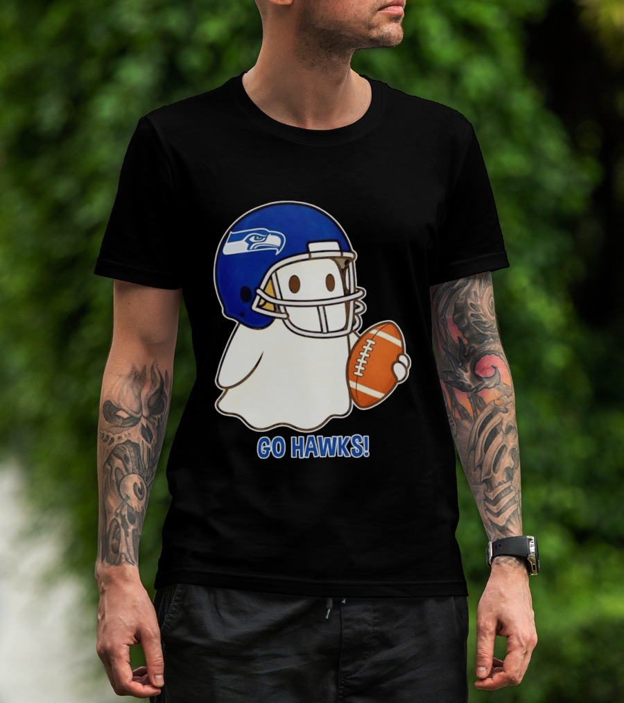 Seattle Seahawks Go Hawks Halloween Ghost Football Spirit T-Shirt